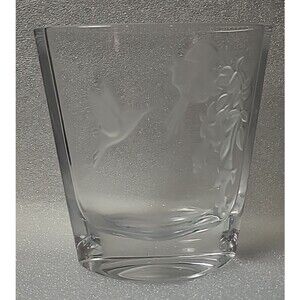 5" Tall Hummingbird Vase 24% Lead Crystal Frosted  Czech Republic Teleflora